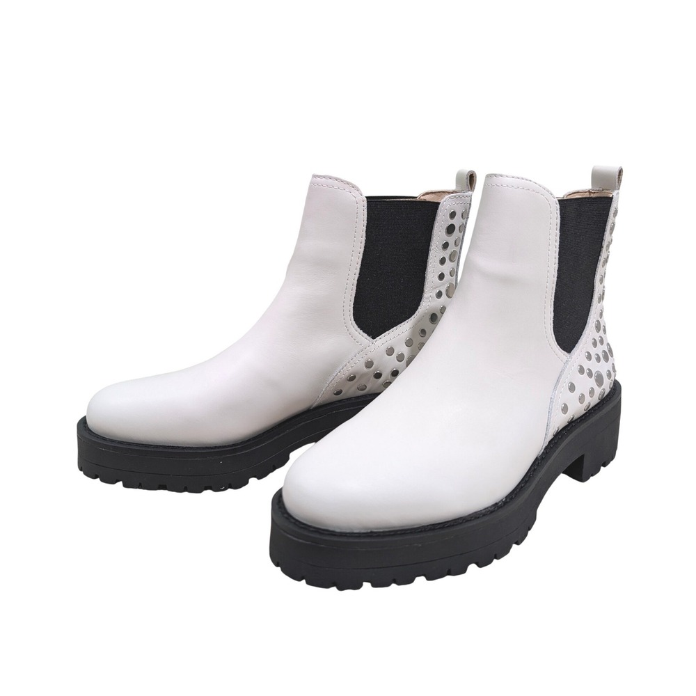 Sam Edelman White Leather Studded Lug Sole Chelsea Boots Punk Glam 7.5M NIB